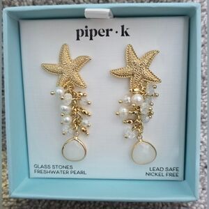 Piper K Glass Stone Freshwater Pearl Earrings